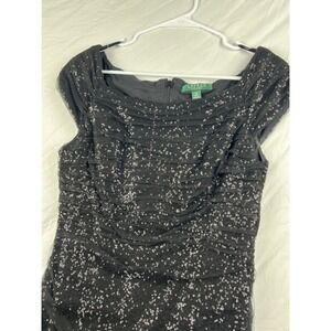 VTG Ralph Lauren Evening Black Sequin Ruched Cap‎ Sleeve Cocktail Dress Sz 10